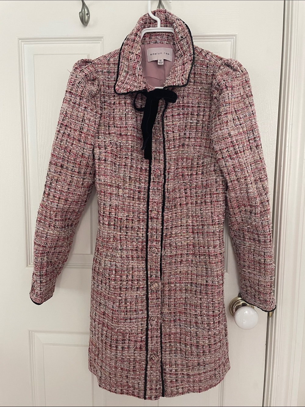 Adelyn rae Pink Tweed Bow-Trim Coat